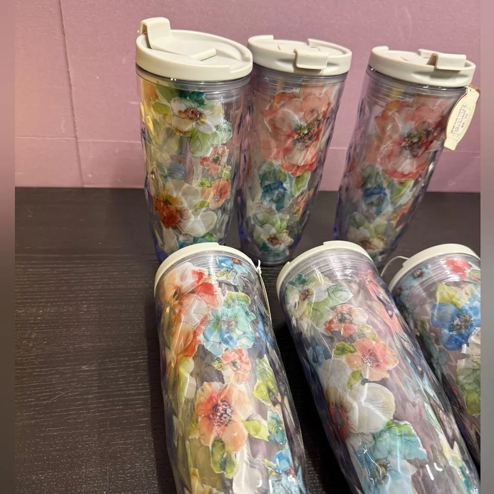 Cypress Refresh Floral Insulated Tumblers with Lids Set of 6 NEW